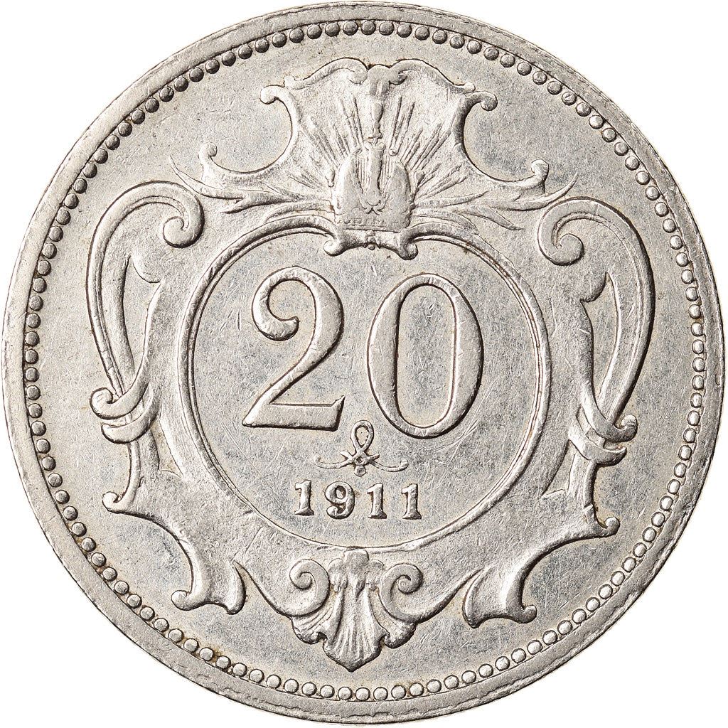 Austrian Empire | 20 Hellers Coin | Art Nouveau | Habsburg-Lorraine Shield | Km:2803 | 1892 - 1914