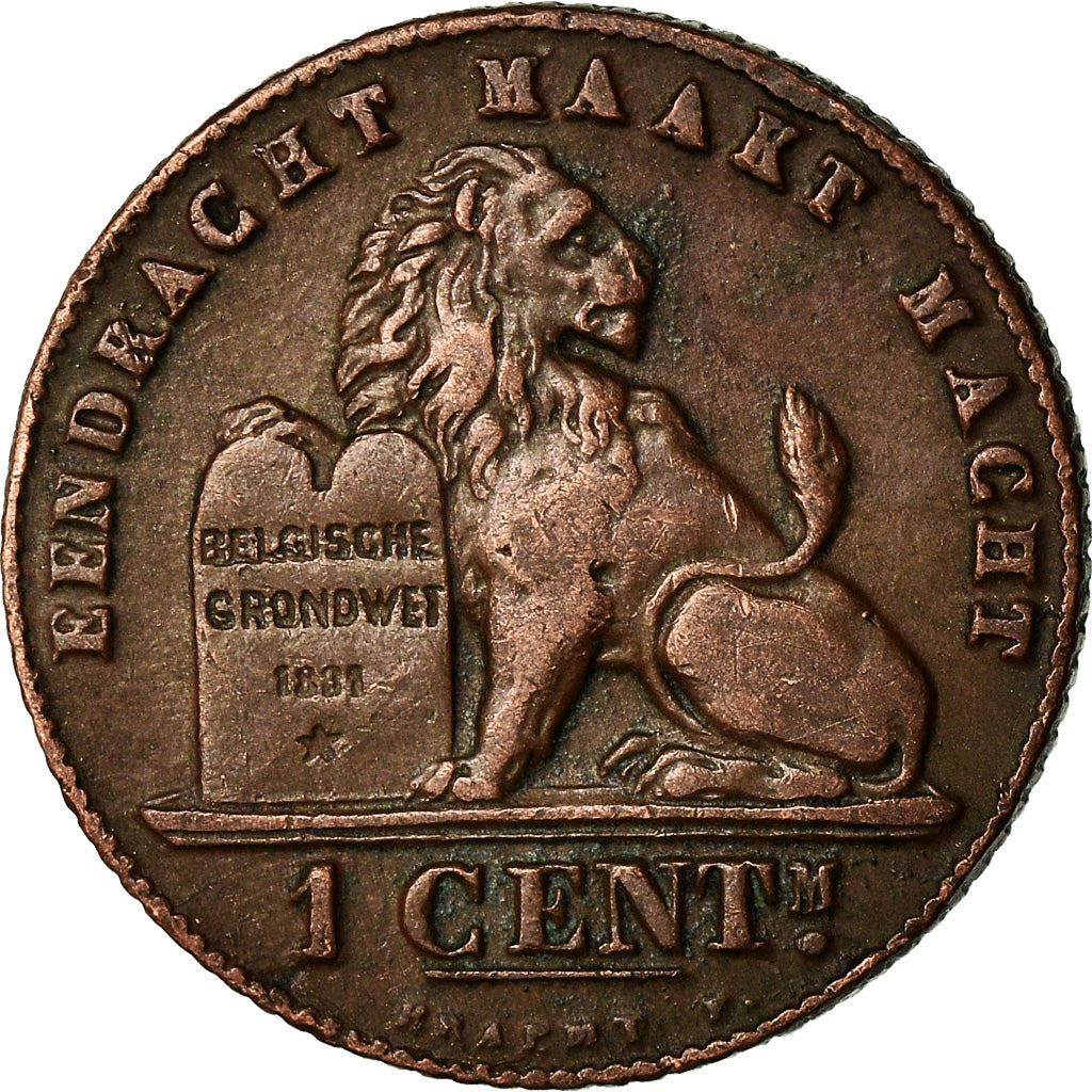 Belgian 1 Centime Coin | Albert I Belgie | Lion | Constitution | Star | KM77 | 1912