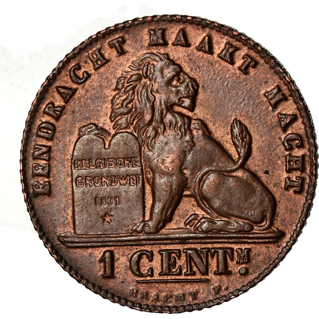 Belgian 1 Centime Coin | Albert I Belgie | Lion | Constitution | Star | KM77 | 1912