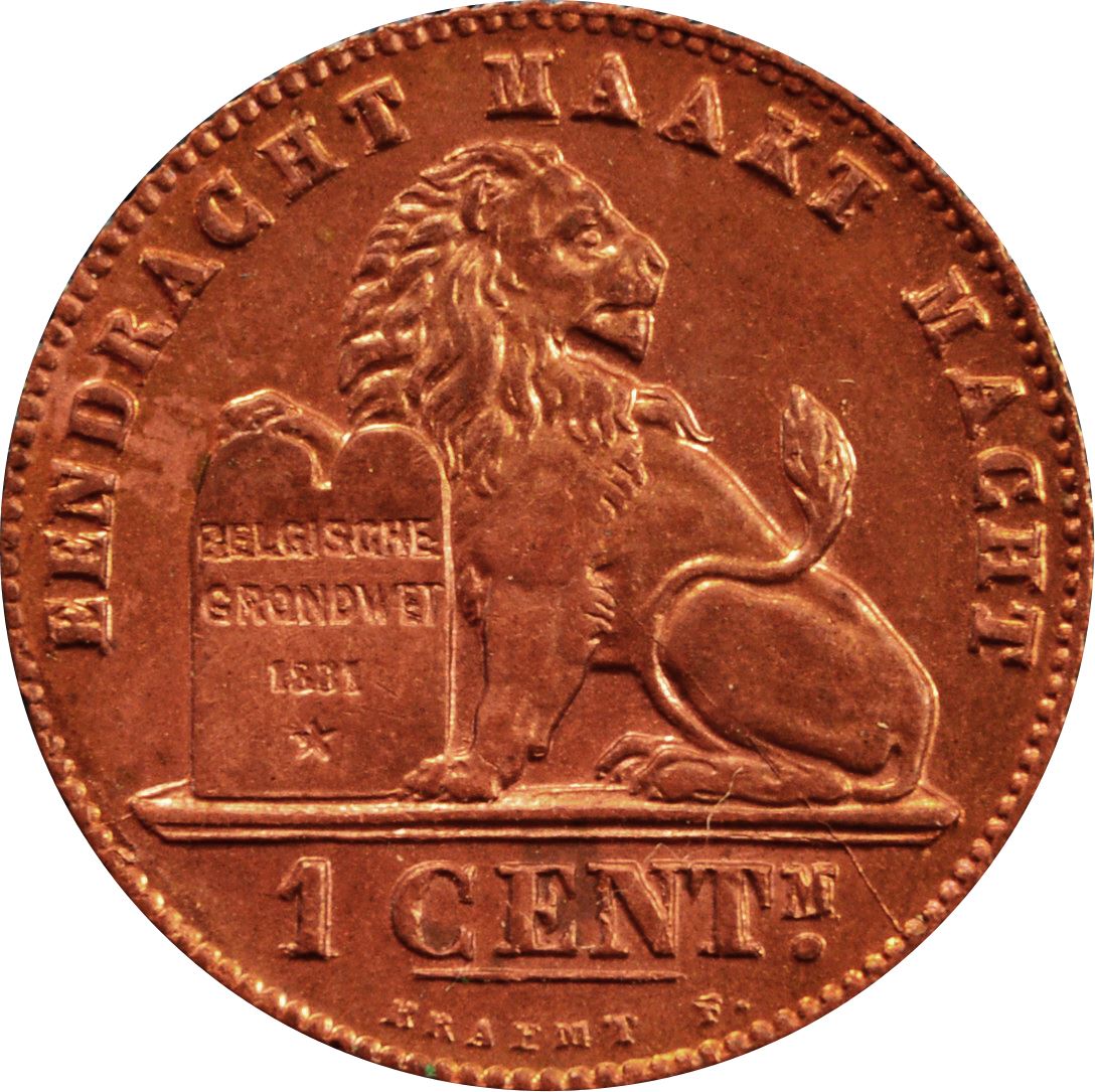 Belgian 1 Centime Coin | Albert I Belgie | Lion | Constitution | Star | KM77 | 1912