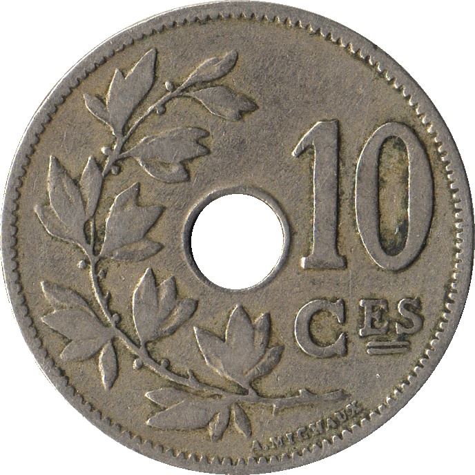 Belgian 10 Centimes Coin | Leopold II Belgique | Olive | Star | KM48 | 1901 - 1903