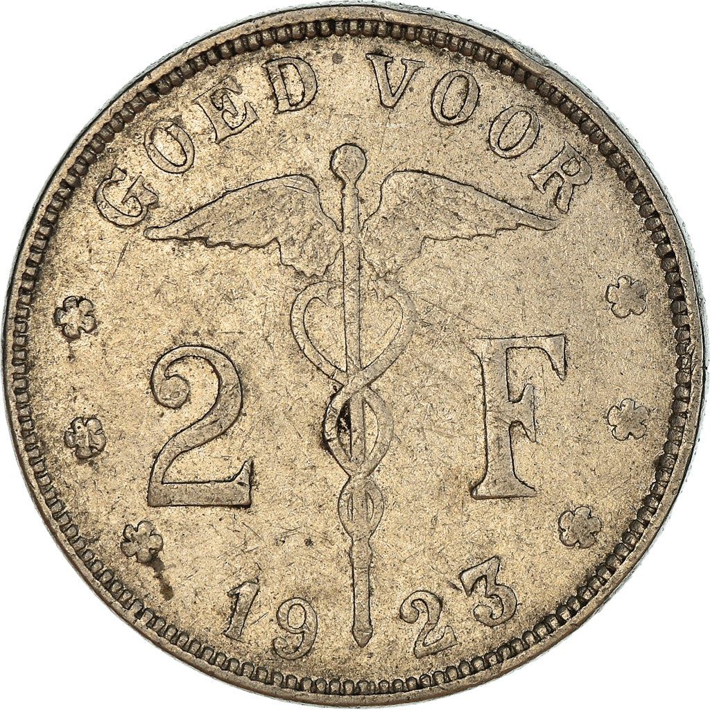 Belgian 2 Francs Coin | Albert I Belgie | Libertine | Caduceus | KM92 | 1923 - 1930