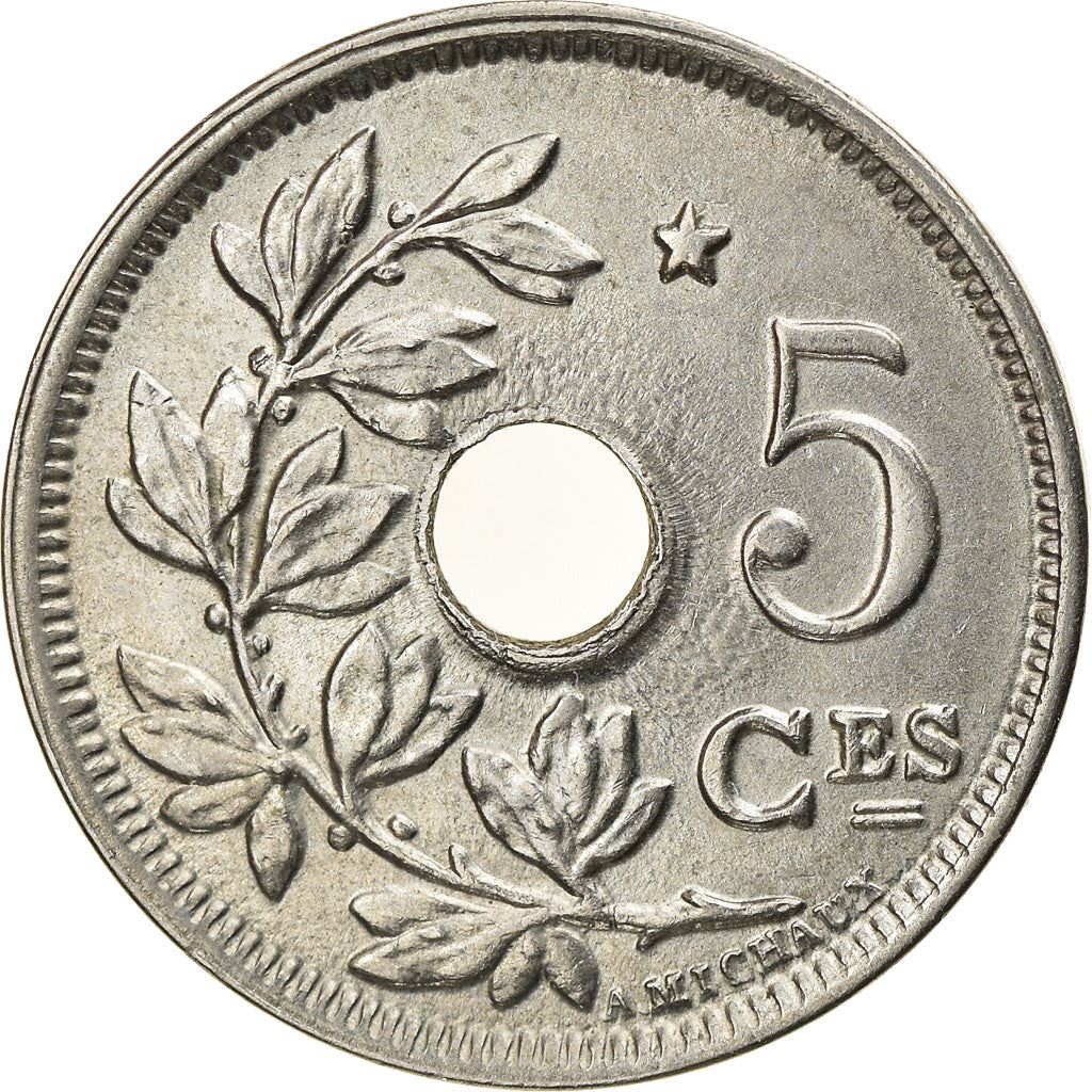 Belgian 5 Centimes Coin | Albert I Belgique | Star | Olive Sprig | KM93 | 1932