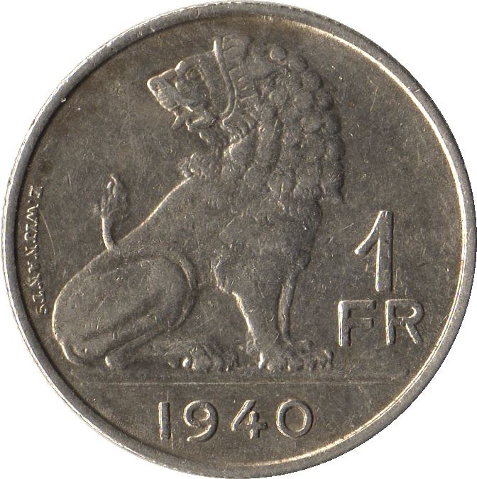 Belgian Coin 1 Franc - Léopold BELGIQUE | West-Flanders | Namur | KM120 | 1939 - 1940