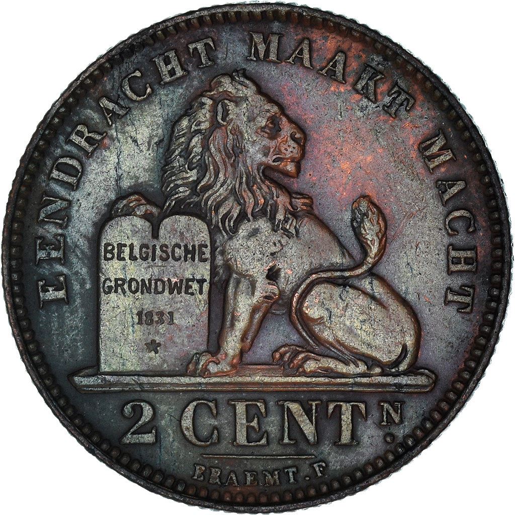 Belgian Coin 2 Centimes - Albert I België | Lion | Star | Slab | KM65 | 1910 - 1919