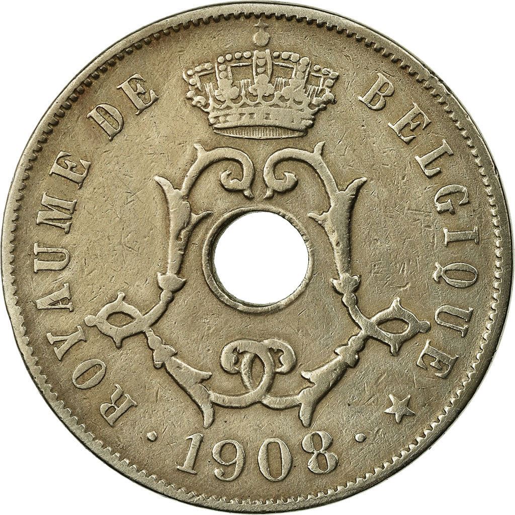 Belgian Coin 25 Centimes - Léopold II Belgique | Olive Branch | Star | KM62 | 1908 - 1909