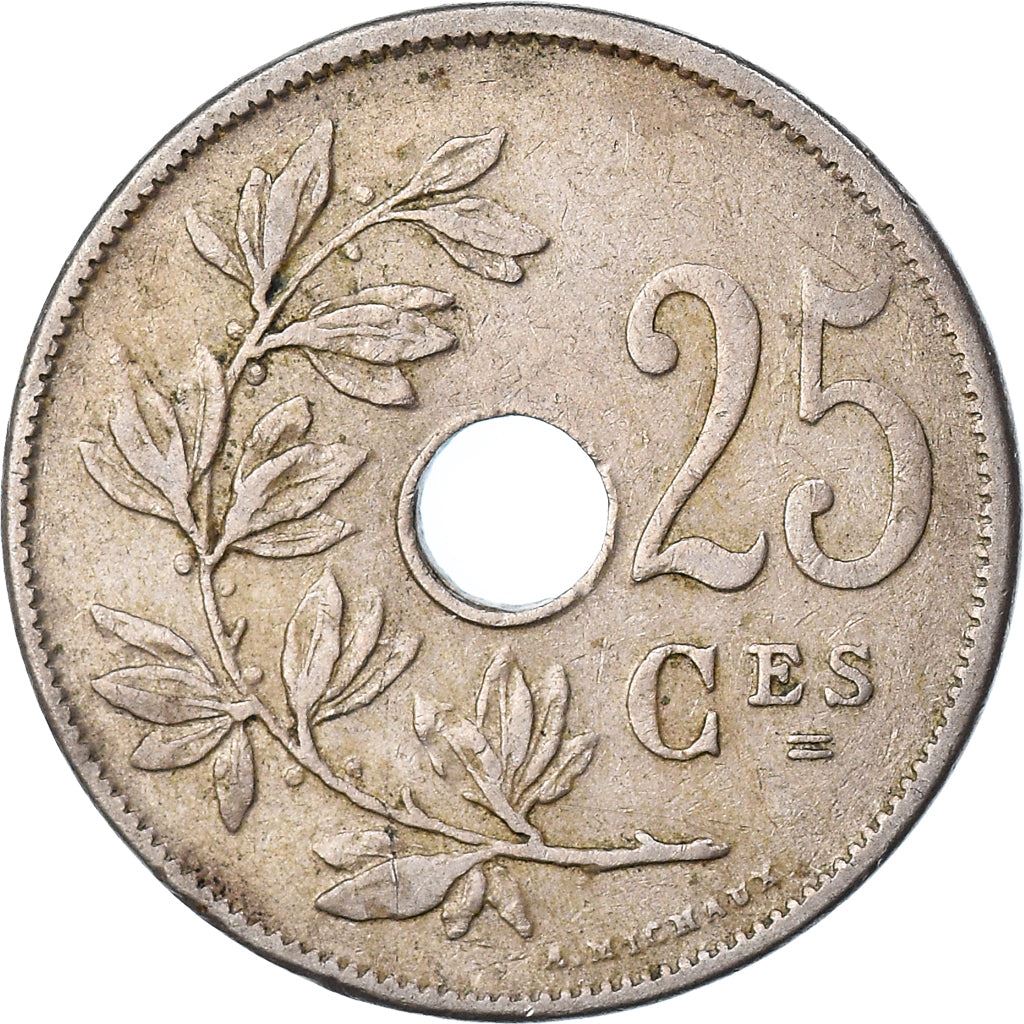 Belgian Coin 25 Centimes - Léopold II Belgique | Olive Branch | Star | KM62 | 1908 - 1909