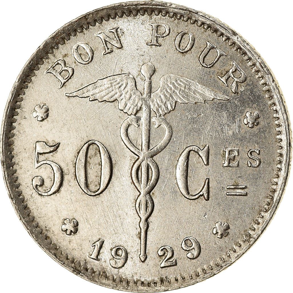 Belgian Coin 50 Centimes - Albert Belgique | Libertine | Caduceus | KM87 | 1922 - 1933