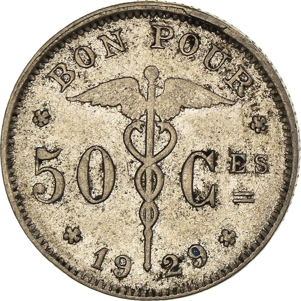 Belgian Coin 50 Centimes - Albert Belgique | Libertine | Caduceus | KM87 | 1922 - 1933