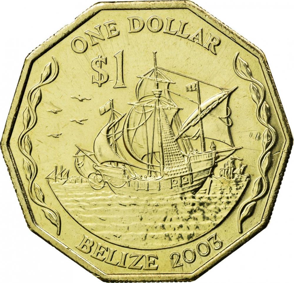 Belizean Coin 1 Dollar | Queen Elizabeth II | Ship | Santa Isabel | Pina | Nina | KM99 | Belize | 1990 - 2018