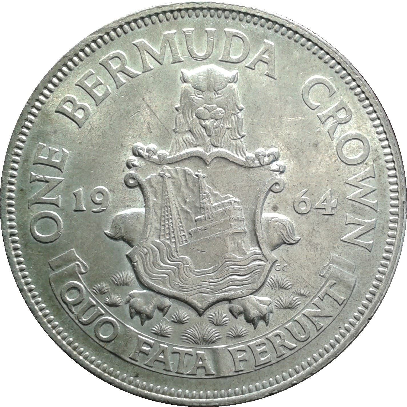 Bermuda | 1 Crown Coin | Queen Elizabeth II | Lion | KM14 | 1964