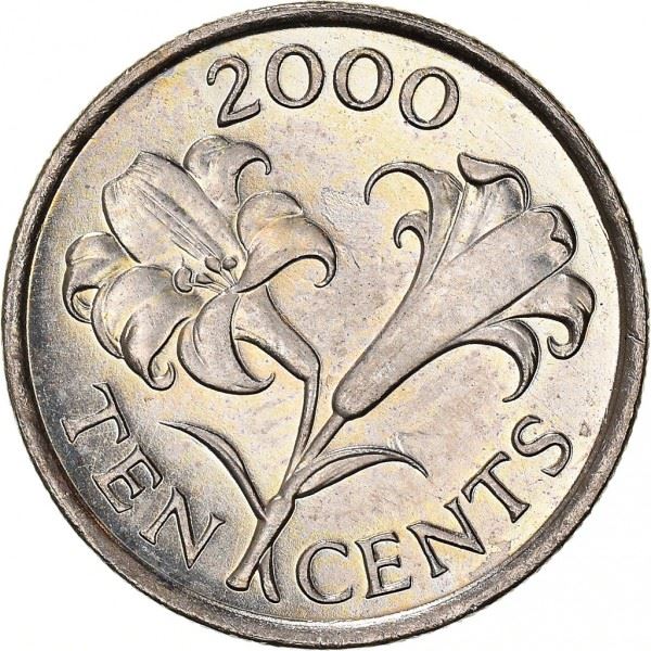 Bermuda | 10 Cents Coin | Queen Elizabeth II | Bermuda Lily | KM109 | 1999 - 2009