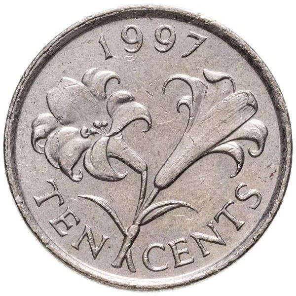 Bermuda | 10 Cents Coin | Queen Elizabeth II | Bermuda Lily | KM46 | 1986 - 1998