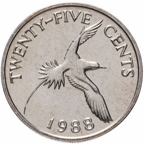 Bermuda | 25 Cents Coin | Elizabeth II | White-Tailed Tropicbird | KM47 | 1986 - 1998