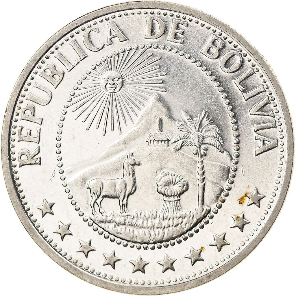 Bolivia 1 Peso Boliviano Coin | Mountains | Chapel | Palm Tree | Lama | KM192 | 1968 - 1980