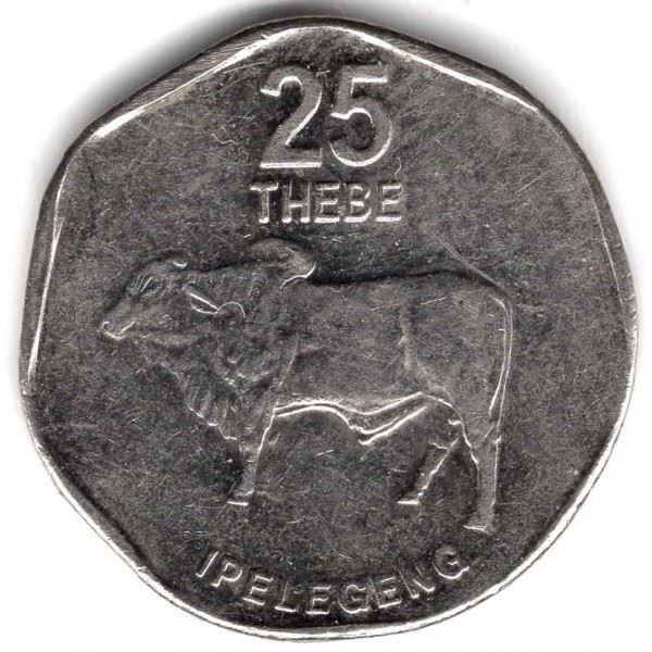 Botswana 25 Thebe Coin | Zebu | KM28 | 1998 - 2009