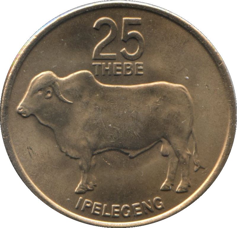 Botswana 25 Thebe Coin | Zebu | KM6 | 1976 - 1989