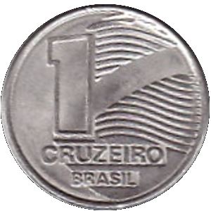 Brazil 1 Cruzeiro Laureate head of Republic Coin KM617 1990