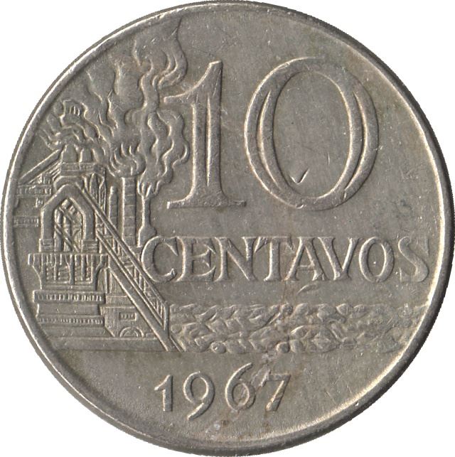 Brazil 10 Centavos Coin | non magnetic | KM578 | 1967 - 1970