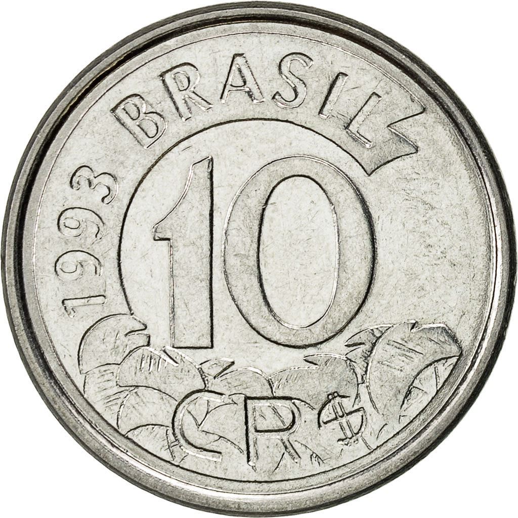 Brazil 10 Cruzeiros Reais Coin KM628 1993 - 1994