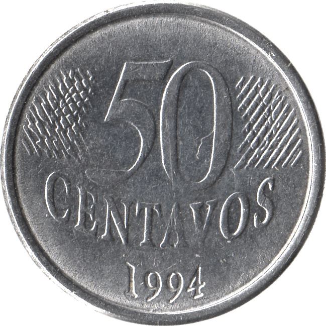 Brazil 50 Centavos Coin KM635 1994 - 1995