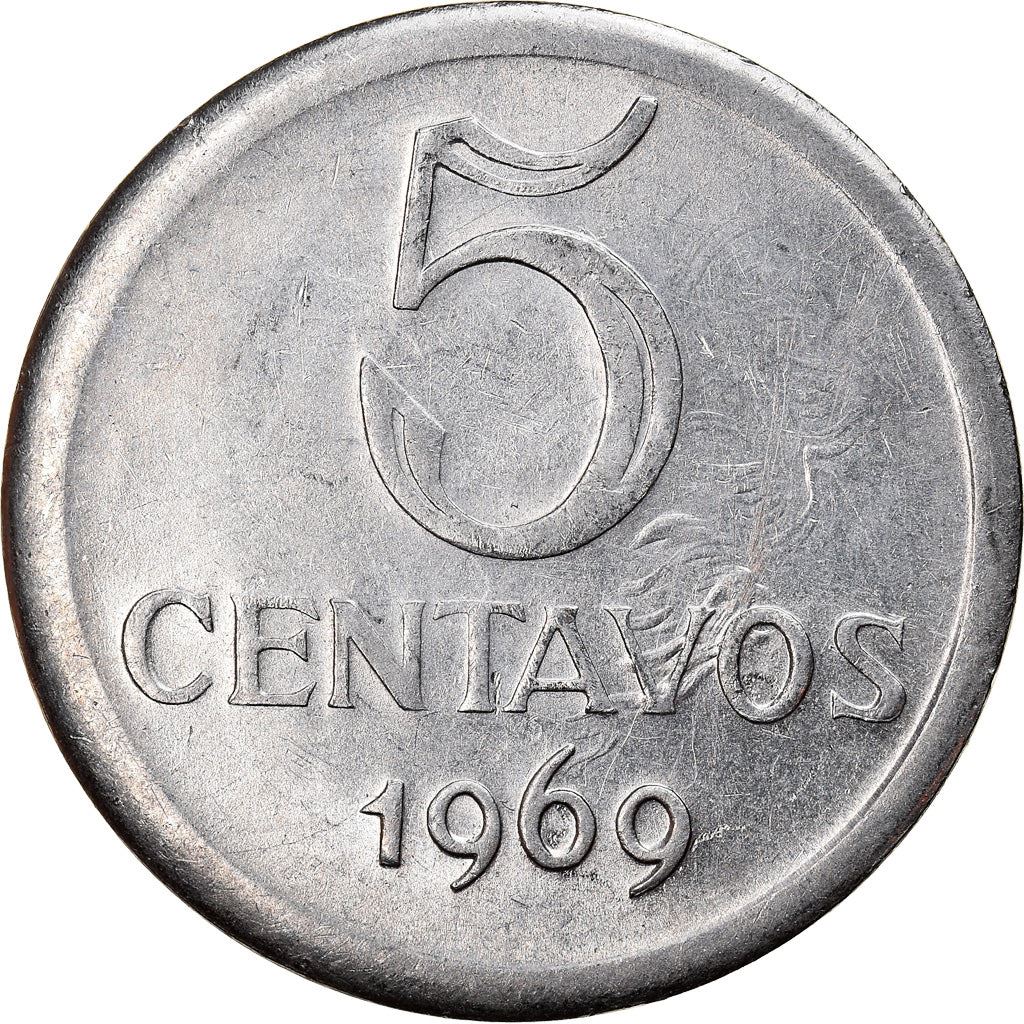 Brazilian 5 Centavos Coin | KM577.2 | Brazil's effigy of Liberty | 1969 - 1975