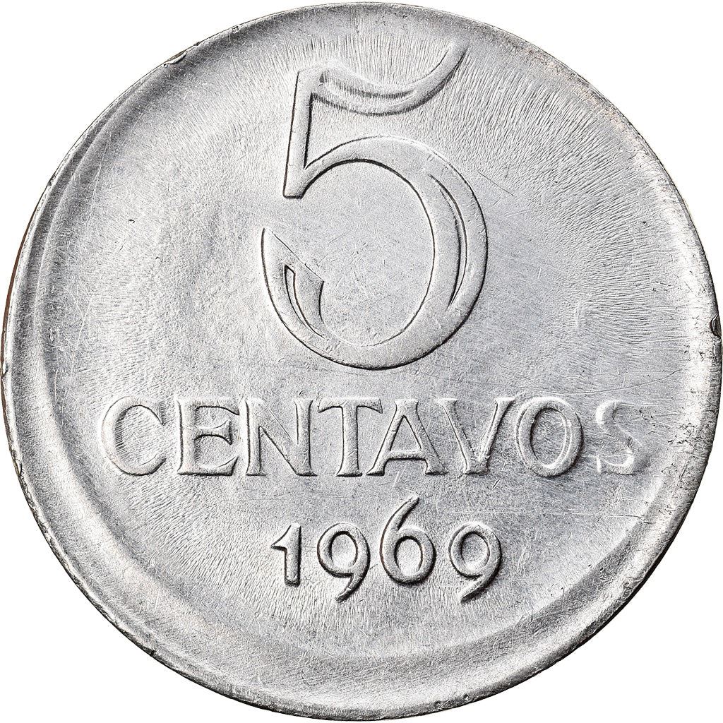 Brazilian 5 Centavos Coin | KM577.2 | Brazil's effigy of Liberty | 1969 - 1975