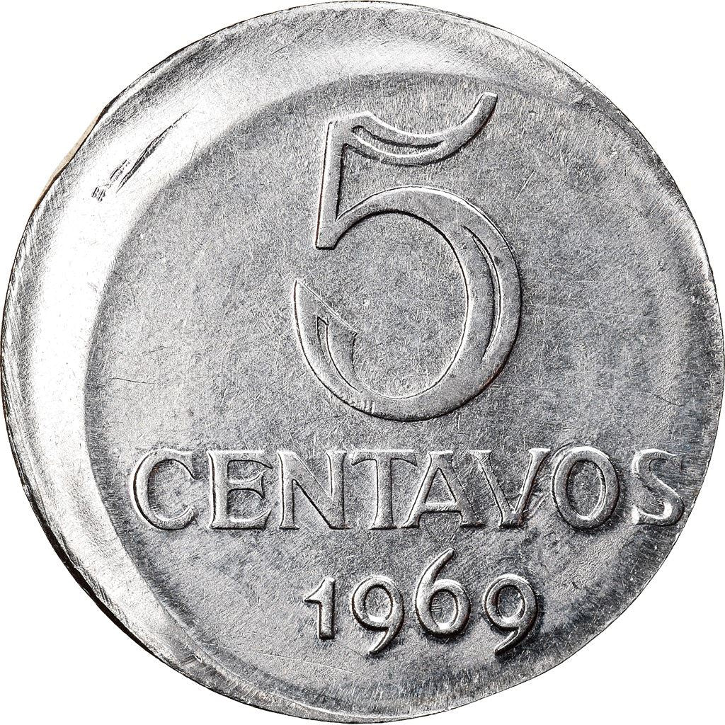 Brazilian 5 Centavos Coin | KM577.2 | Brazil's effigy of Liberty | 1969 - 1975