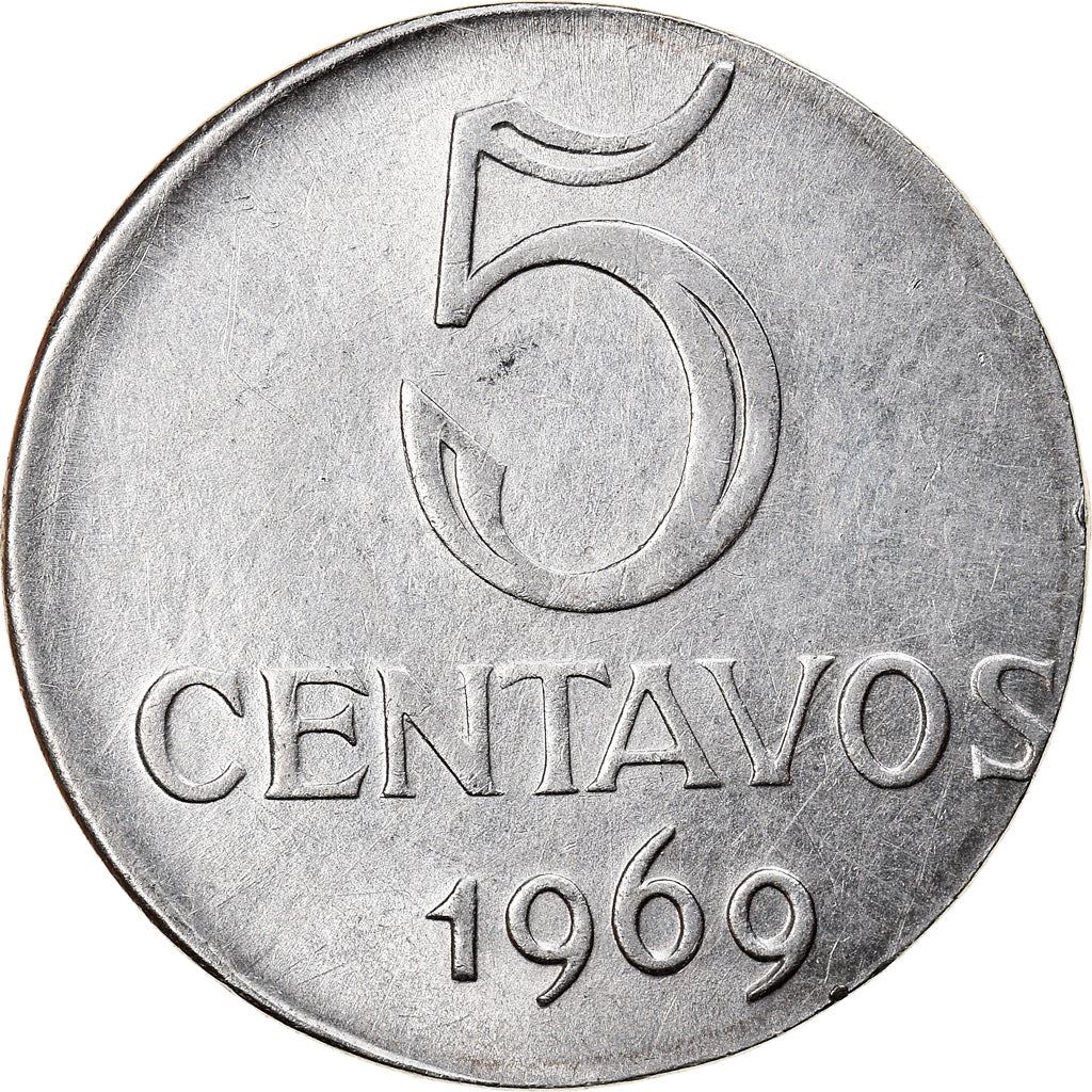 Brazilian 5 Centavos Coin | KM577.2 | Brazil's effigy of Liberty | 1969 - 1975