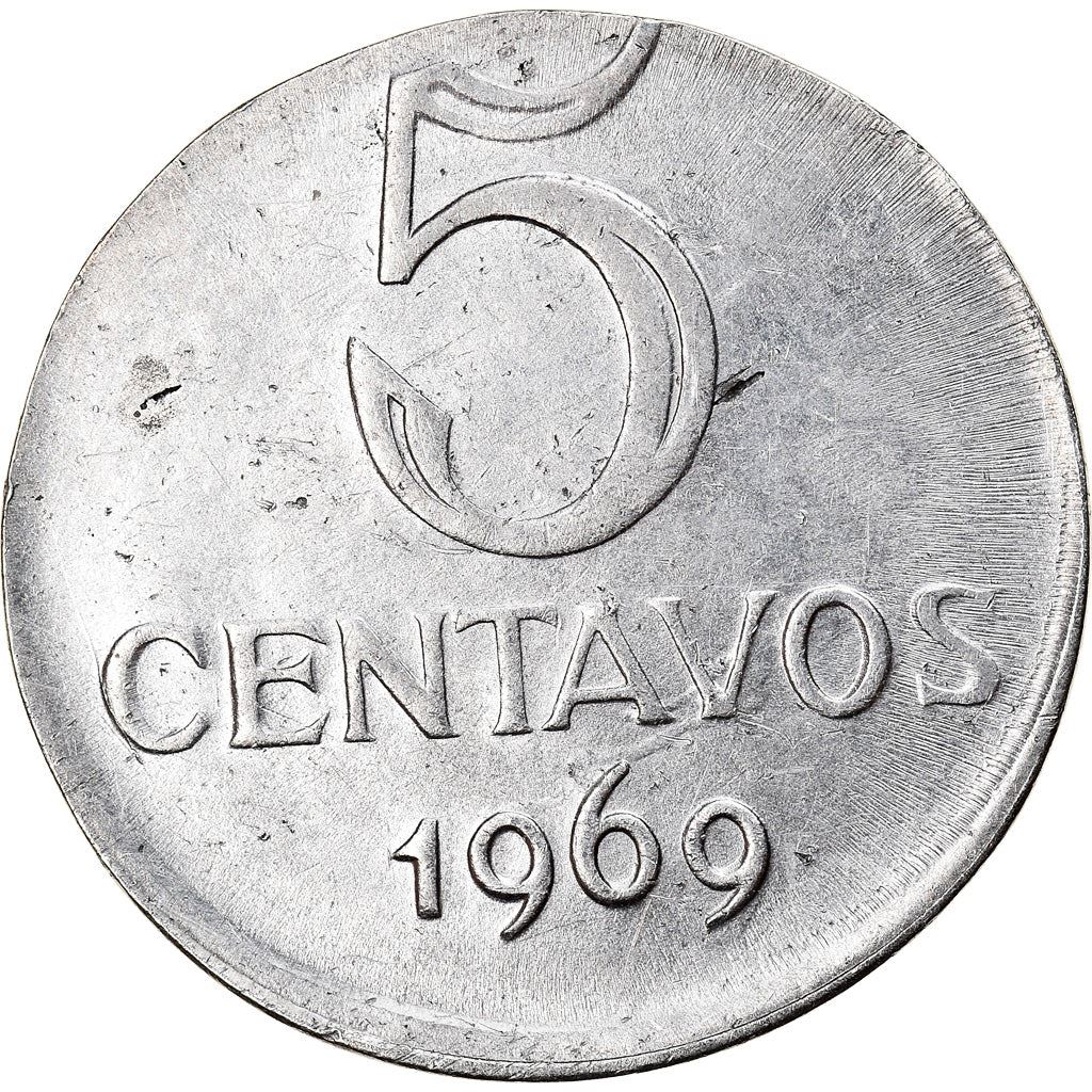 Brazilian 5 Centavos Coin | KM577.2 | Brazil's effigy of Liberty | 1969 - 1975