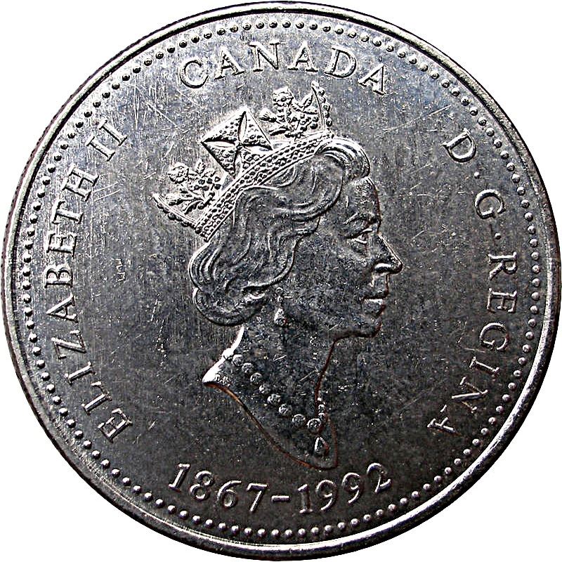 Canada 25 Cents Coin | Queen Elizabeth II | Kaskawulsh Glacier | KM220 | 1992