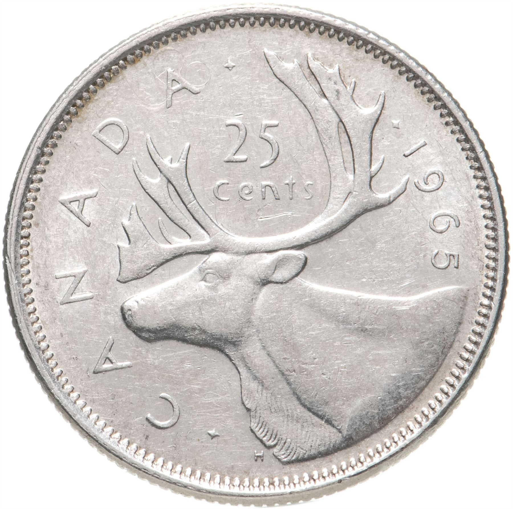 Canada 25 Cents Coin | Queen Elizabeth II | Reindeer | KM62 | 1965 - 1966