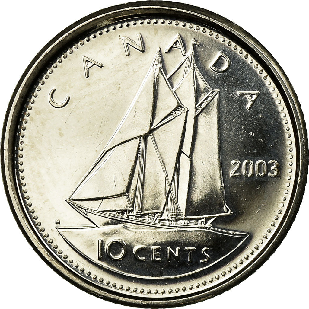 Canada Coin Canadian 10 Cents | Queen Elizabeth II | Bluenose Racing Ship | KM183b | 1999 - 2003