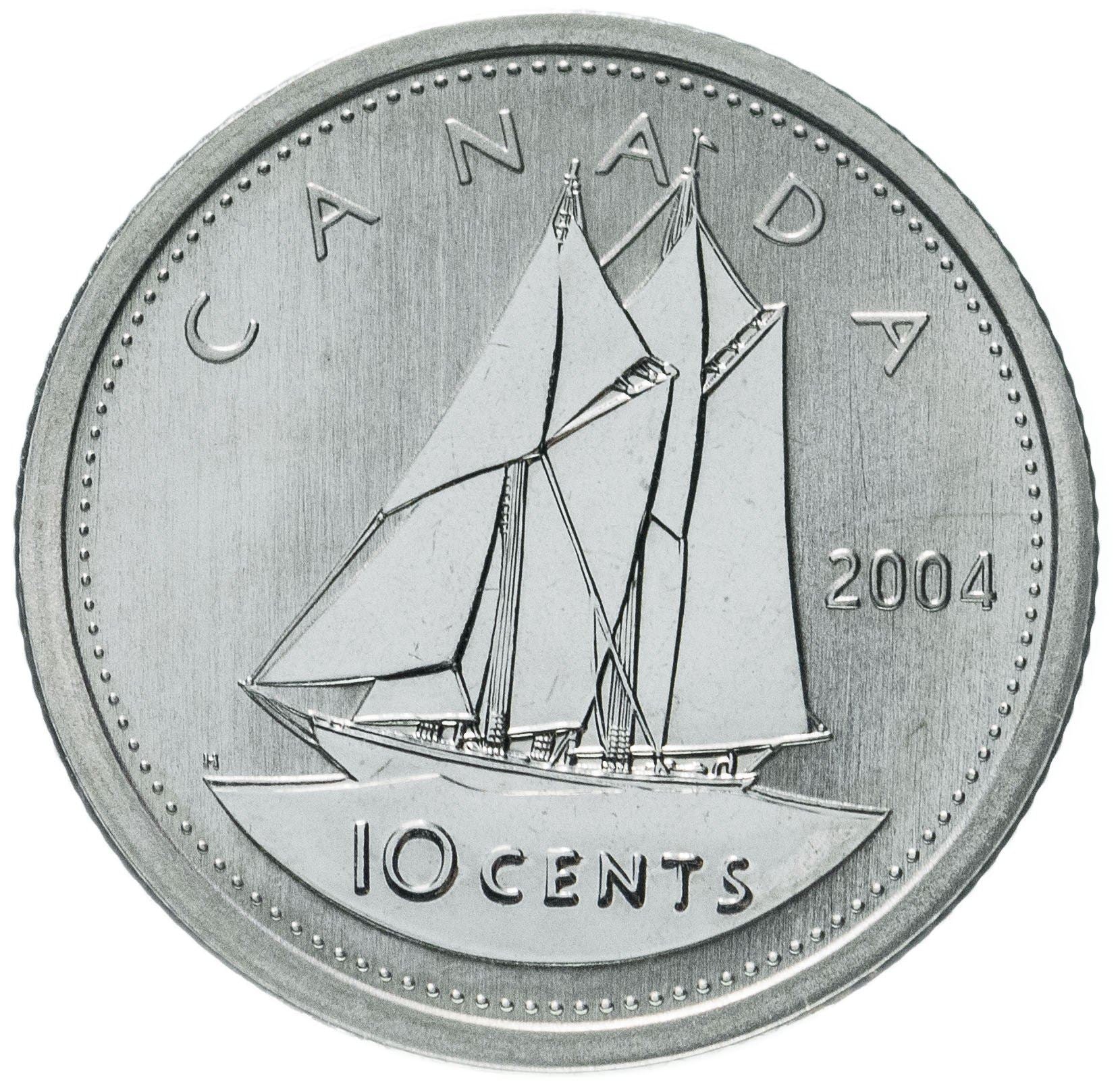 Canada Coin Canadian 10 Cents | Queen Elizabeth II | Bluenose Racing Ship | KM492 | 2003 - 2021