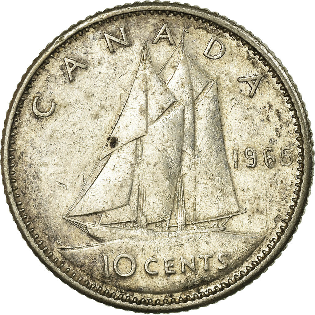 Canada Coin Canadian 10 Cents | Queen Elizabeth II | Bluenose Racing Ship | KM61 | 1965 - 1966