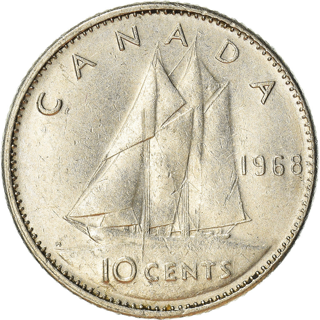 Canada Coin Canadian 10 Cents | Queen Elizabeth II | Bluenose Racing Ship | KM73 | 1968