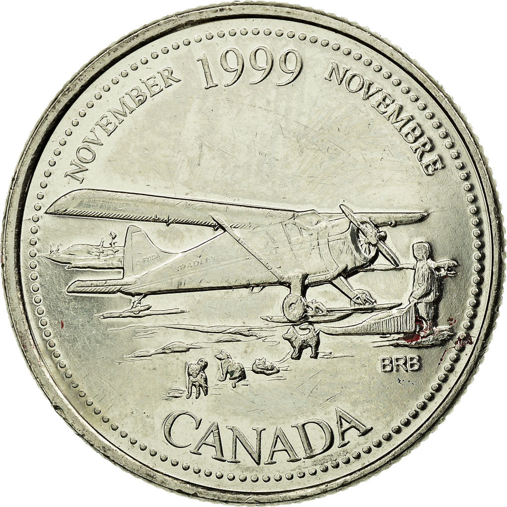 Canada Coin Canadian 25 Cents | Queen Elizabeth II | Bush Plane | KM352 | 1999