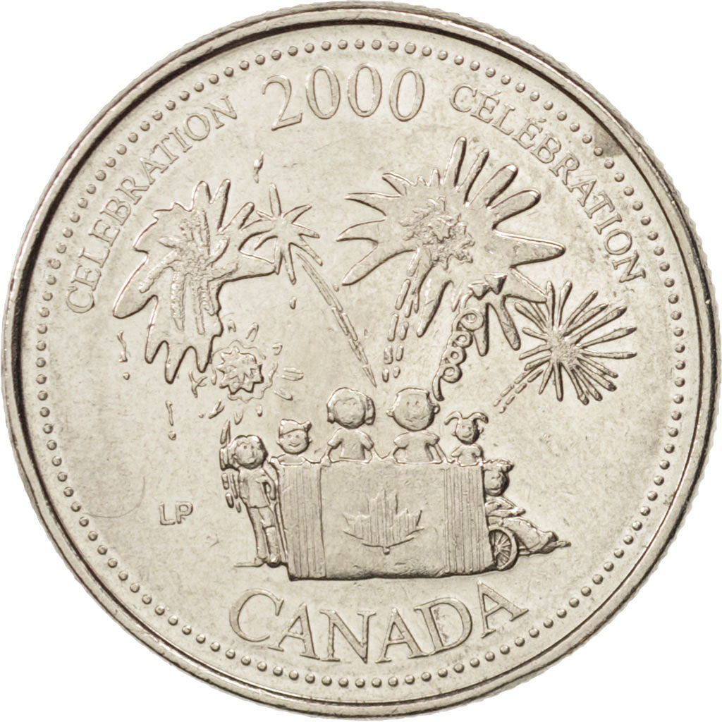 Canada Coin Canadian 25 Cents | Queen Elizabeth II | Celebration | Fireworks | KM383 | 2000