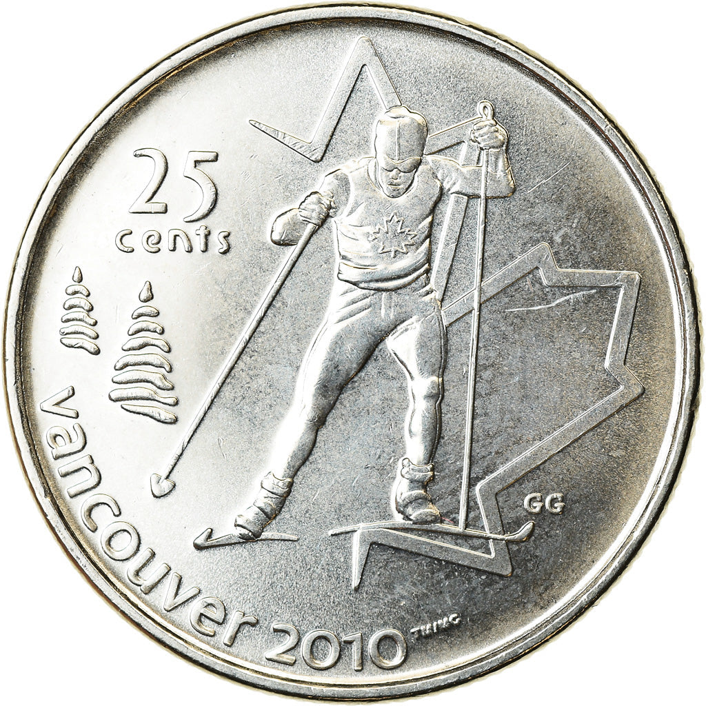 Canada Coin Canadian 25 Cents | Queen Elizabeth II | Cross Country Skiing | Maple Leaf | KM840 | 2009