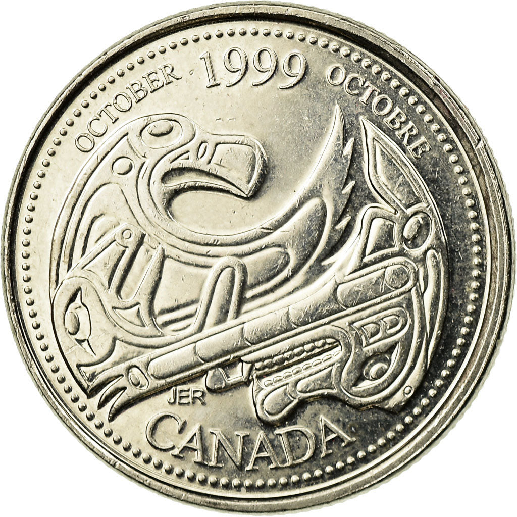 Canada Coin Canadian 25 Cents | Queen Elizabeth II | Eagle | Bear | Killer Whale | KM351 | 1999