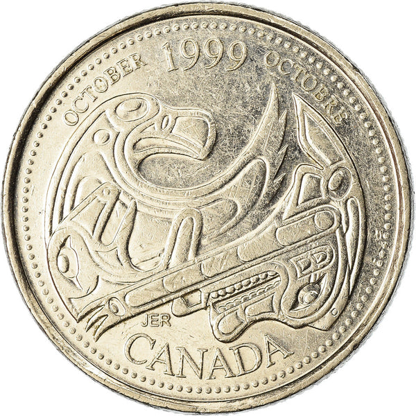 Canada Coin Canadian 25 Cents | Queen Elizabeth II | Eagle | Bear | Killer Whale | KM351 | 1999