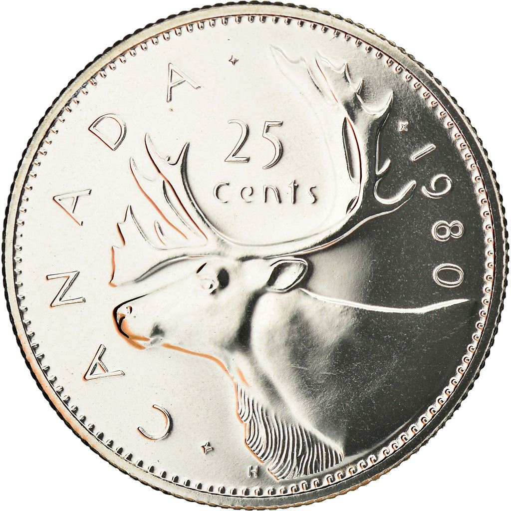 Canada Coin Canadian 25 Cents | Queen Elizabeth II | Reindeer | KM74 | 1979 - 1989