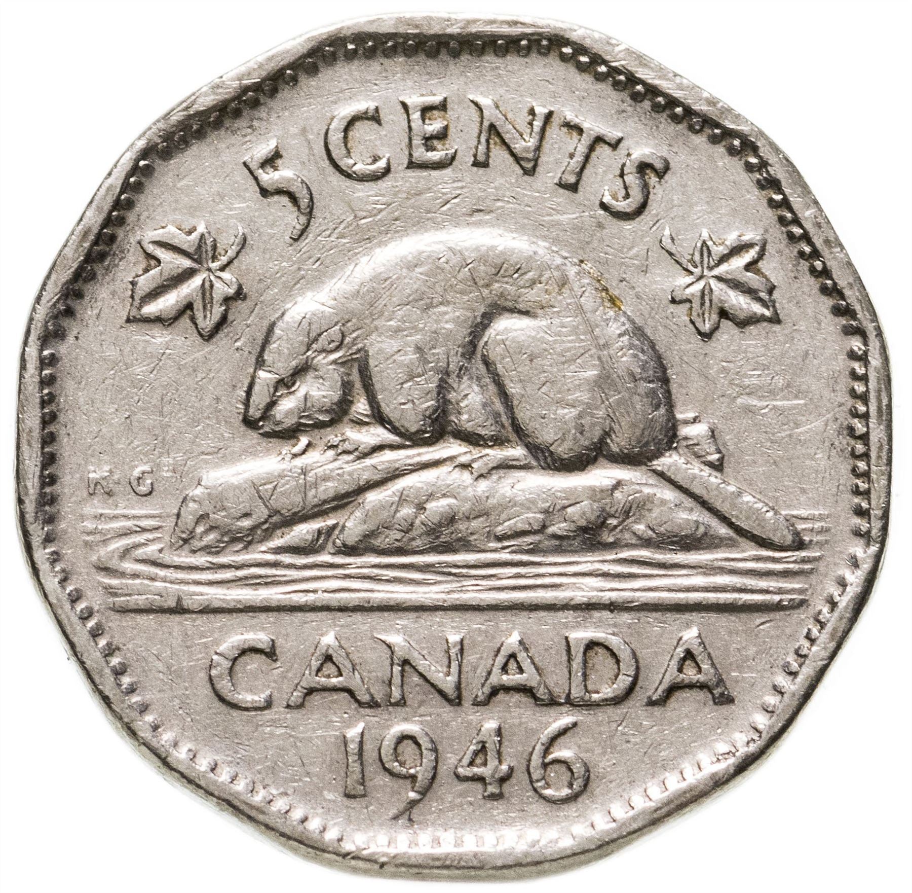 Canada Coin Canadian 5 Cents | King George VI | Beaver | Maple Leave | KM39a | 1946 - 1947