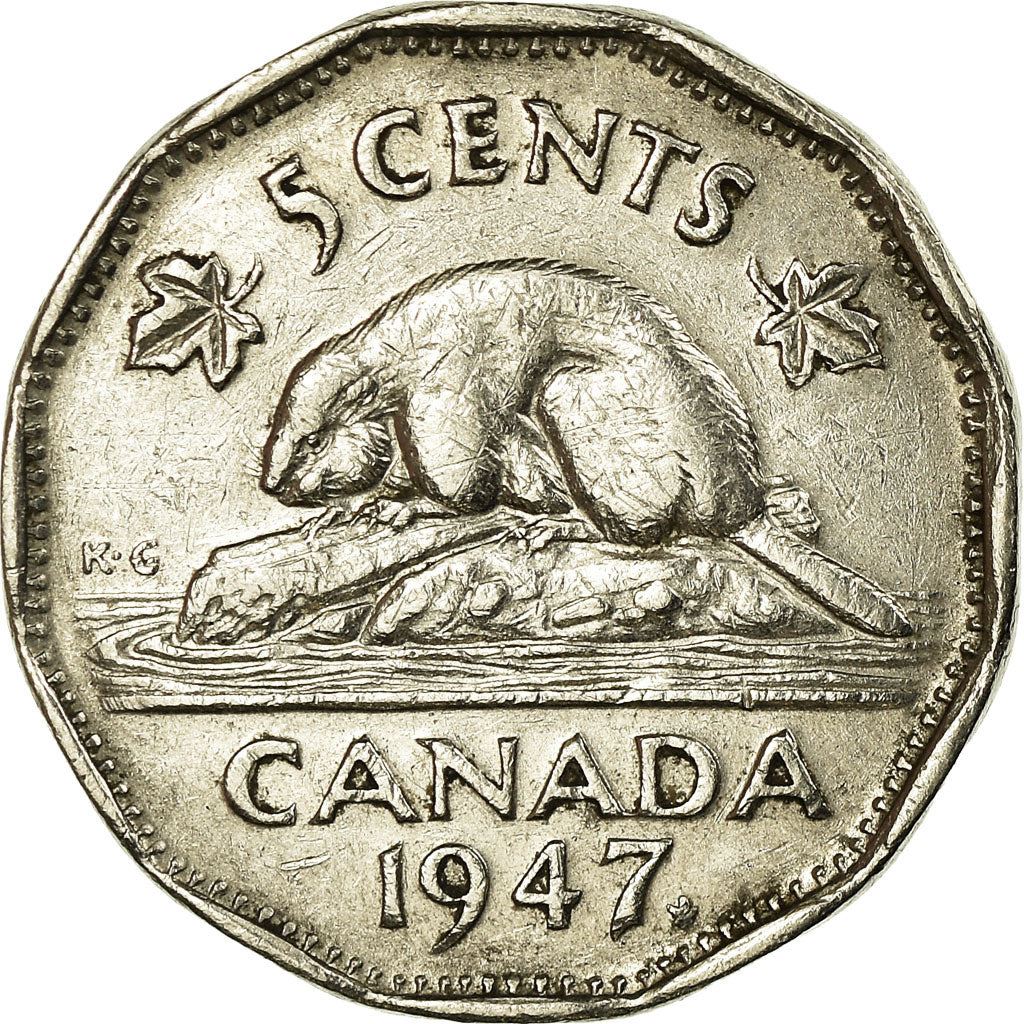 Canada Coin Canadian 5 Cents | King George VI | Beaver | Maple Leave | KM39a | 1946 - 1947