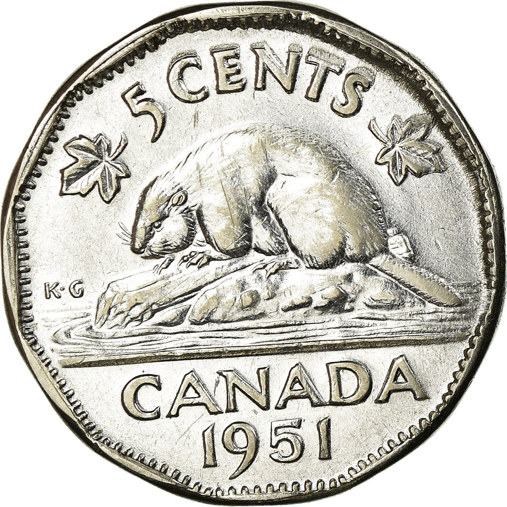 Canada Coin Canadian 5 Cents | King George VI | Beaver | Maple Leave | KM42a | 1951 - 1952