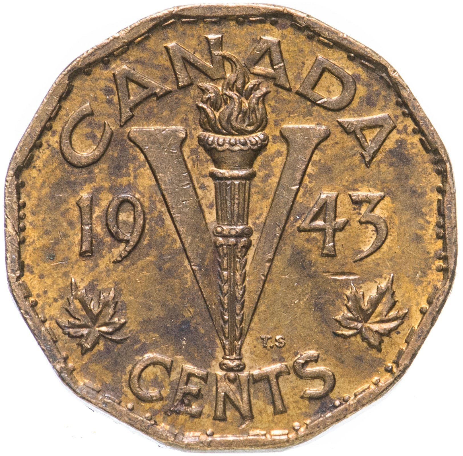 Canada Coin Canadian 5 Cents | King George VI | Torch | KM40 | 1943 - 1944