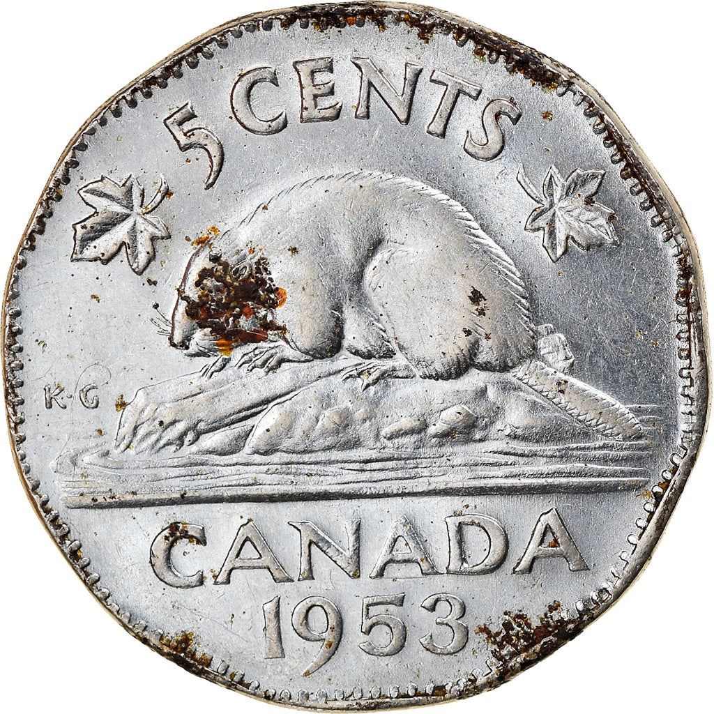 Canada Coin Canadian 5 Cents | Queen Elizabeth II | Beaver | Maple Leave | KM50 | 1953 - 1954