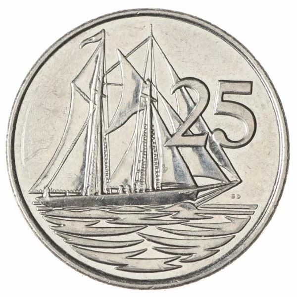 Cayman Islands | 25 Cents Coin | Schooner "Kirk B" | Elizabeth II | Km:134 | 1999 - 2019