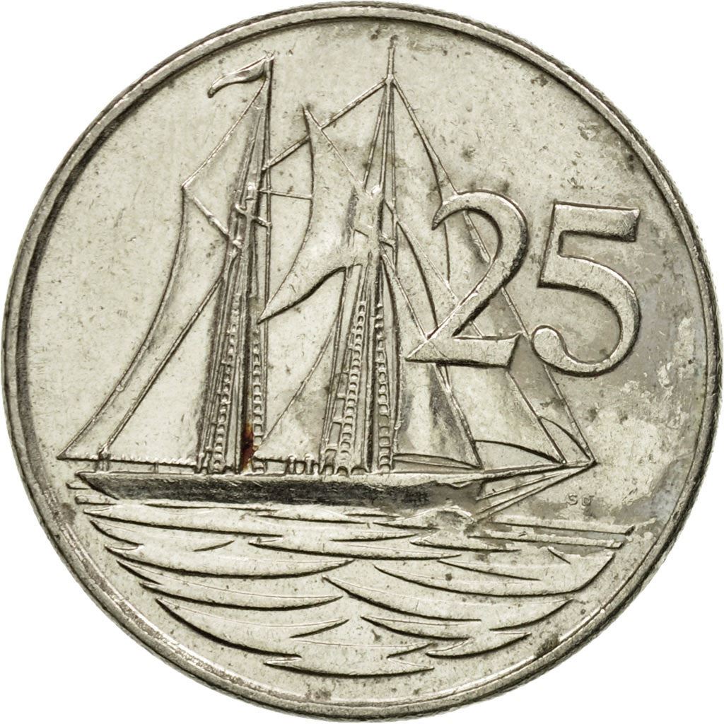 Cayman Islands | 25 Cents Coin | Schooner "Kirk B" | Elizabeth II | Km:90A | 1992 - 1996