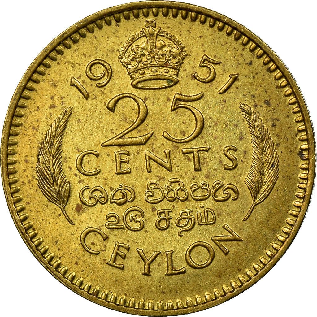 Ceylon | 25 Cents Coin | King George VI | KM122 | 1951